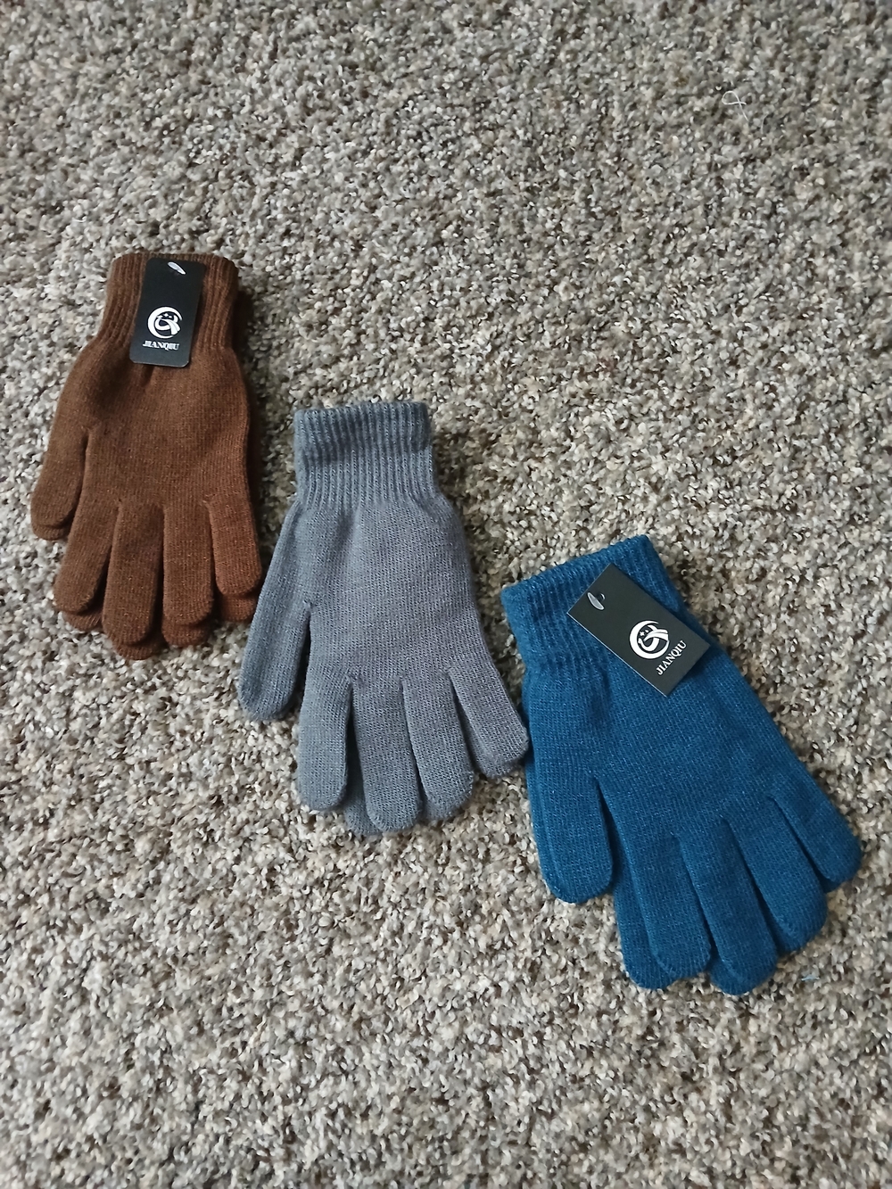 Unisex Knit Gloves - Brown, Gray, Blue